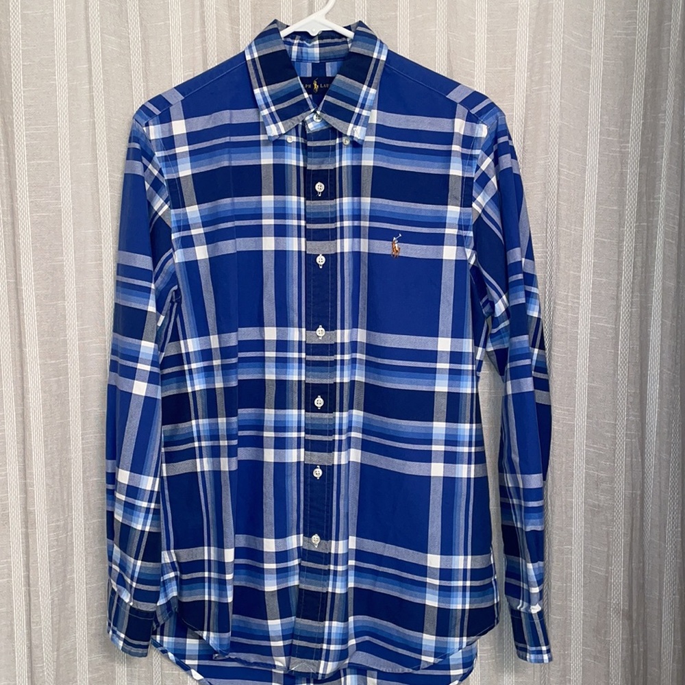 Ralph Lauren Men’s Button Down Oxford Shirt Buffalo Plaid Blue White